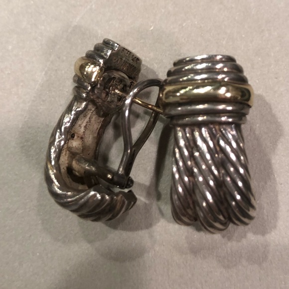 David Yurman triple cable silver/gold ear clips.